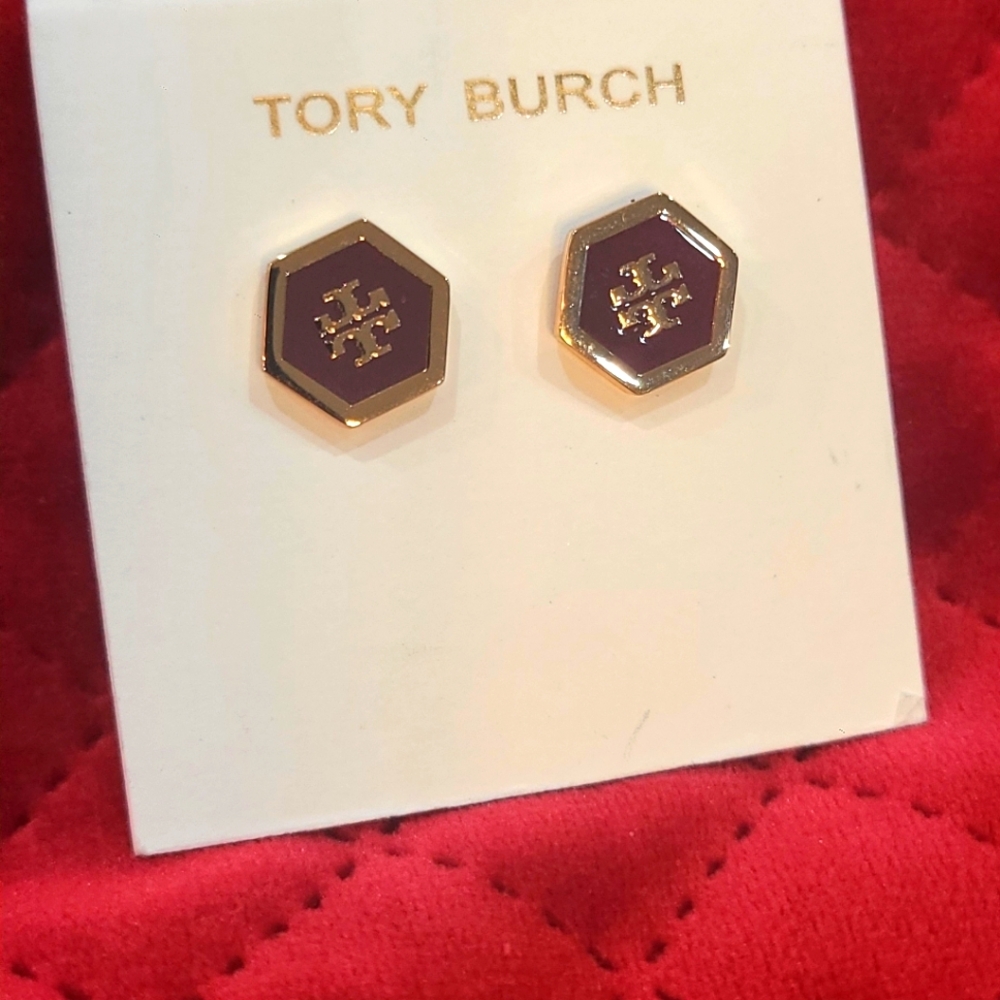 Tory Burch Hex Logo Enamel Earrings